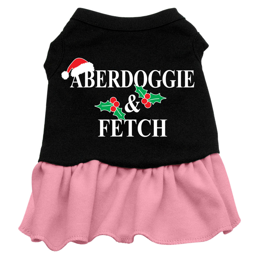 Aberdoggie Christmas Screen Print Dress Black with Pink Med
